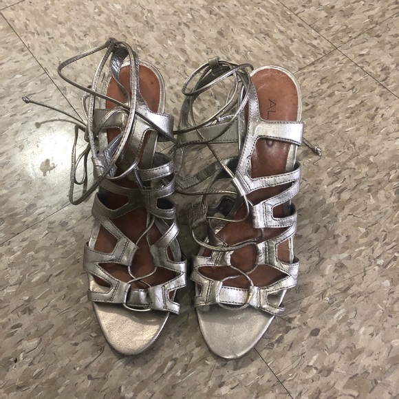 ALDO Metallic Leather Lace-Up Heels Sz 9 - Picture 2 of 8